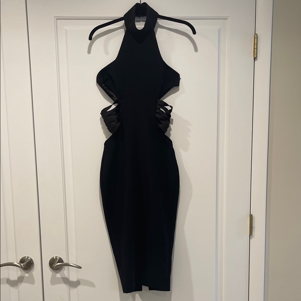 AQ/AQ Black Halter Dress with Cut Out Sides